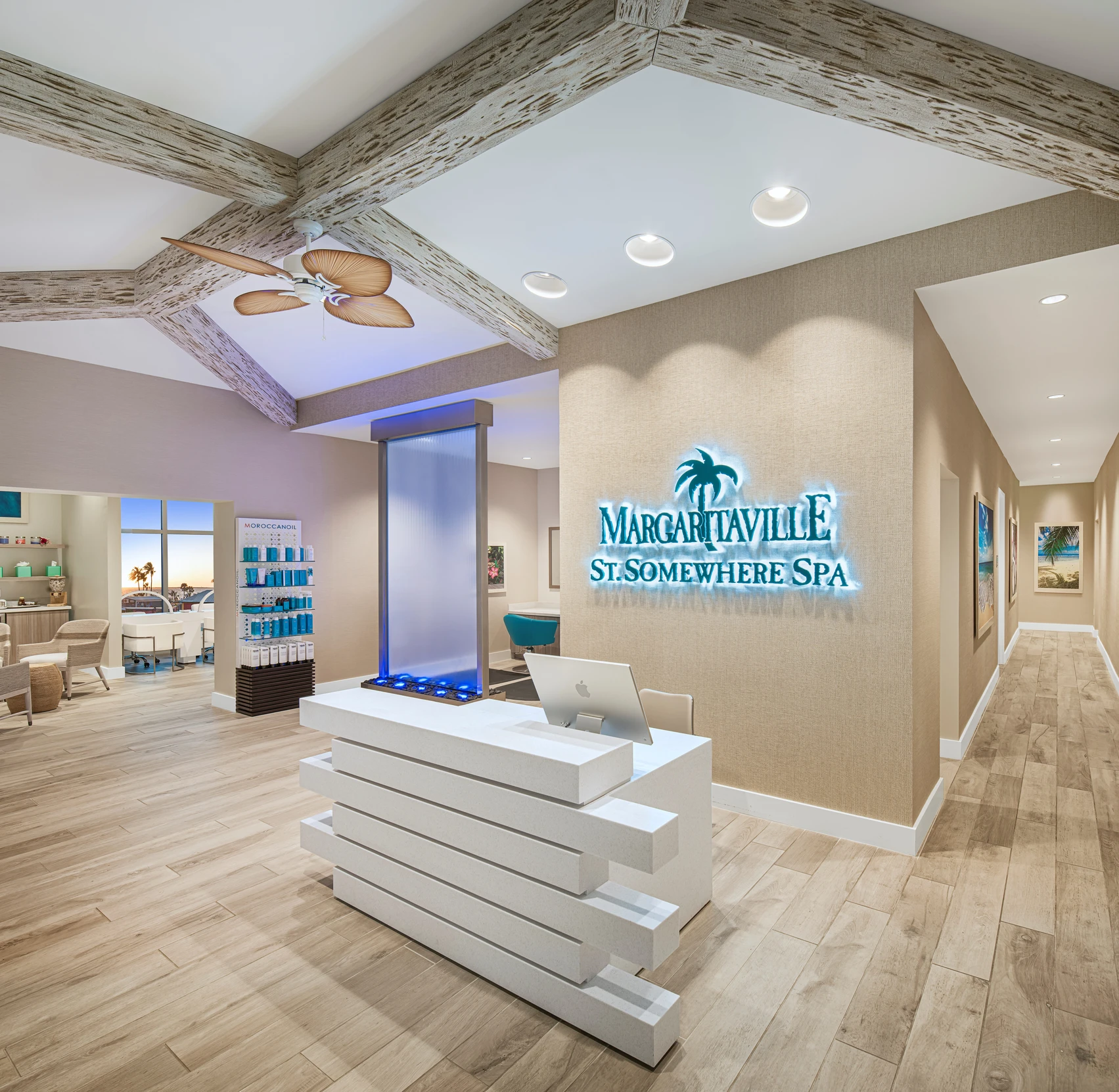 Glass and stainless water wall at margaritaville resort st. somewhere spa in ft. myers beach florida 2